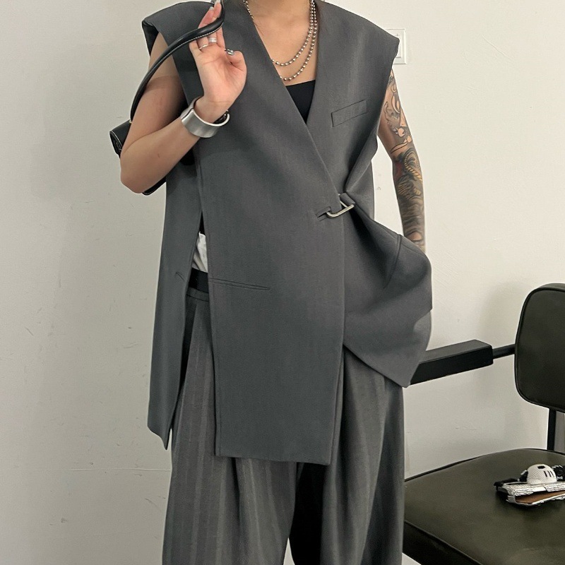 V領挺版 長版西裝背心(灰/黑)