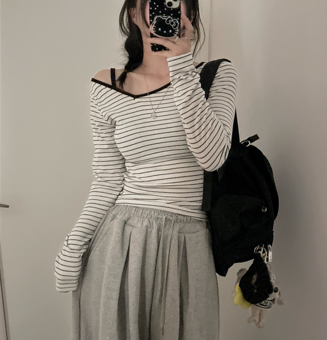 KR STRIPED ONE OFF SHOULDER TOP (4 COLORS)