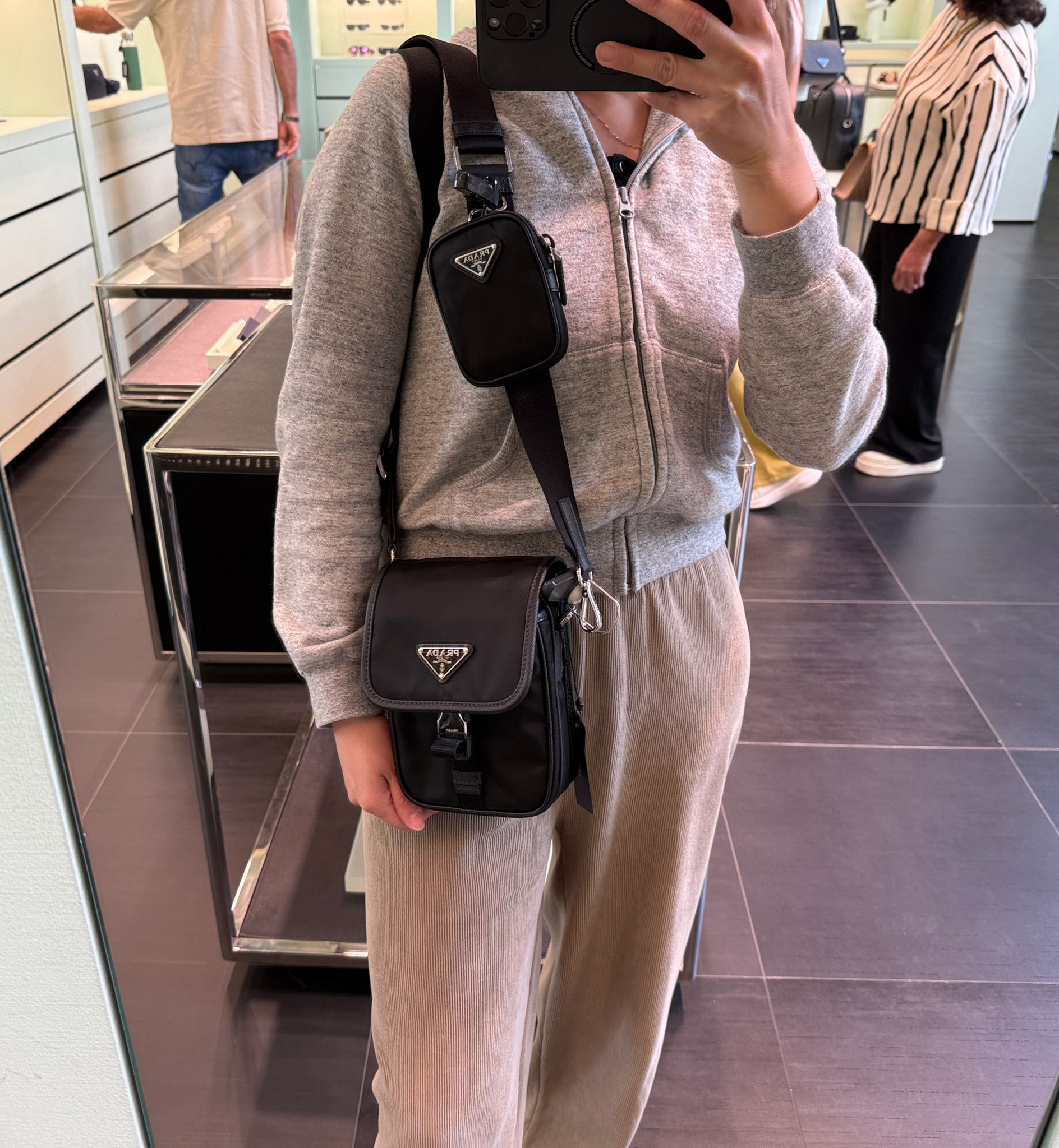 Prada Triangle Plate Shoulder Bag Black 2VD043