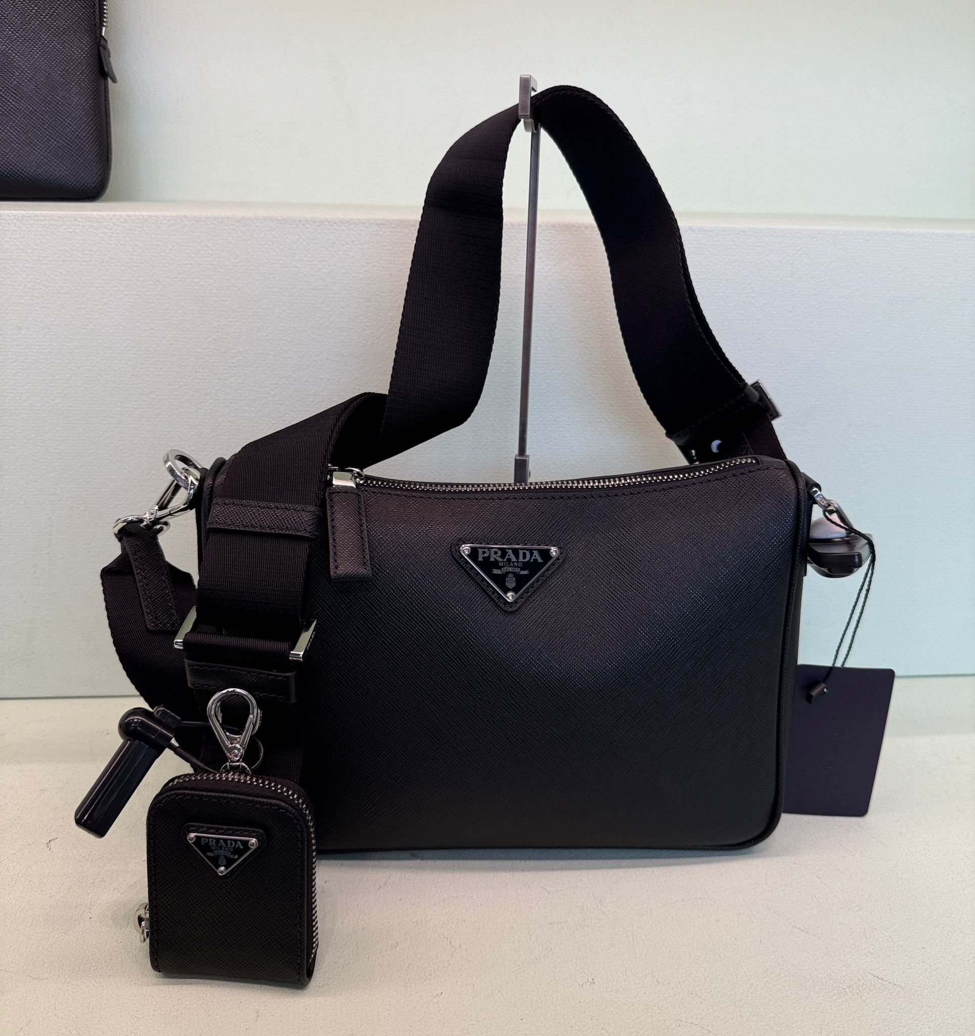 Prada Re-Nylon and Saffiano leather shoulder bag Black 2VH13