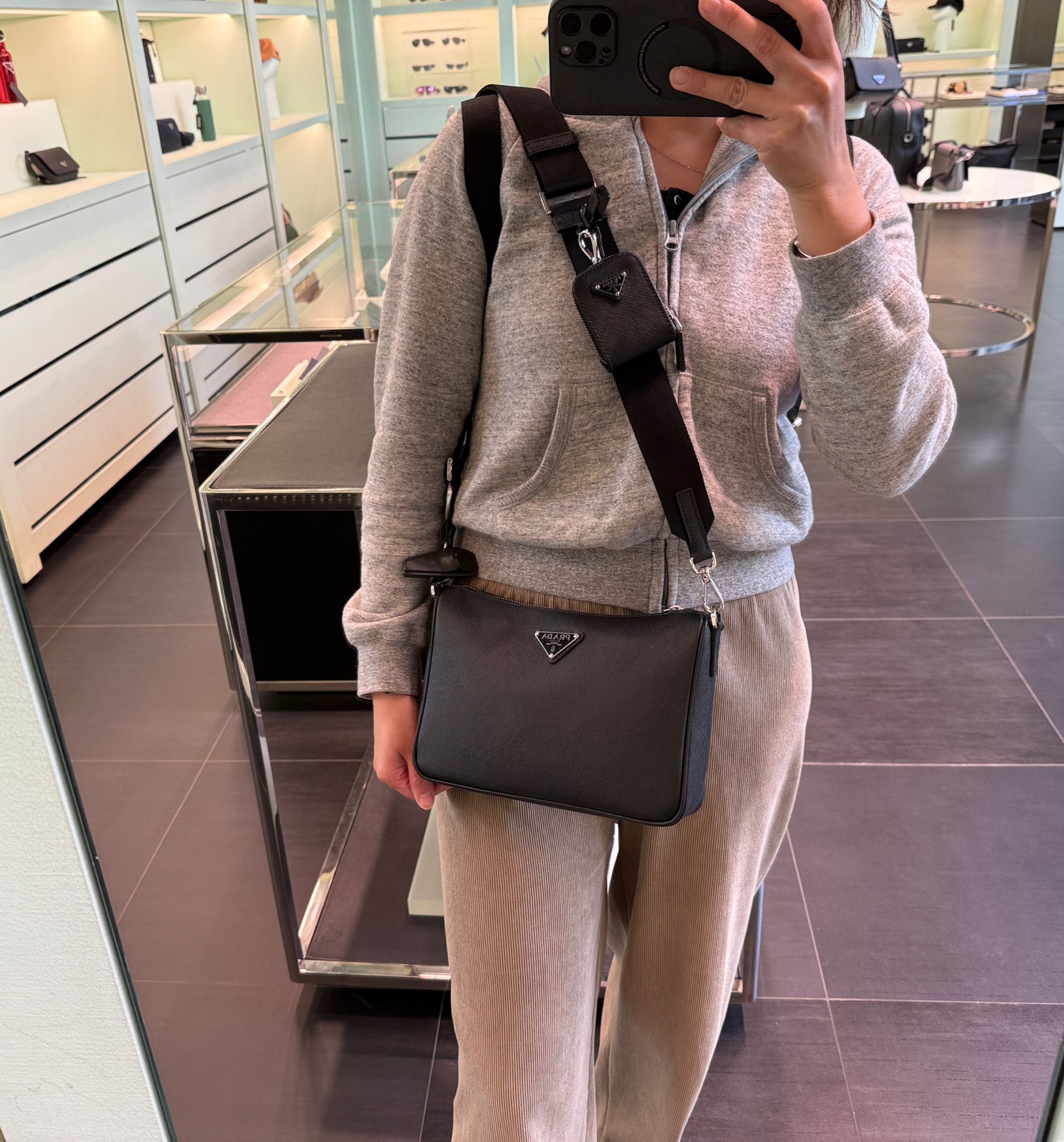 Prada Re-Nylon and Saffiano leather shoulder bag Black 2VH13