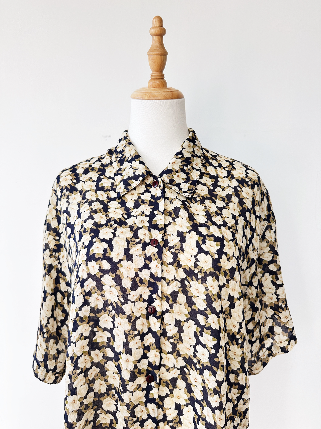 藏青色碎花古著上衣