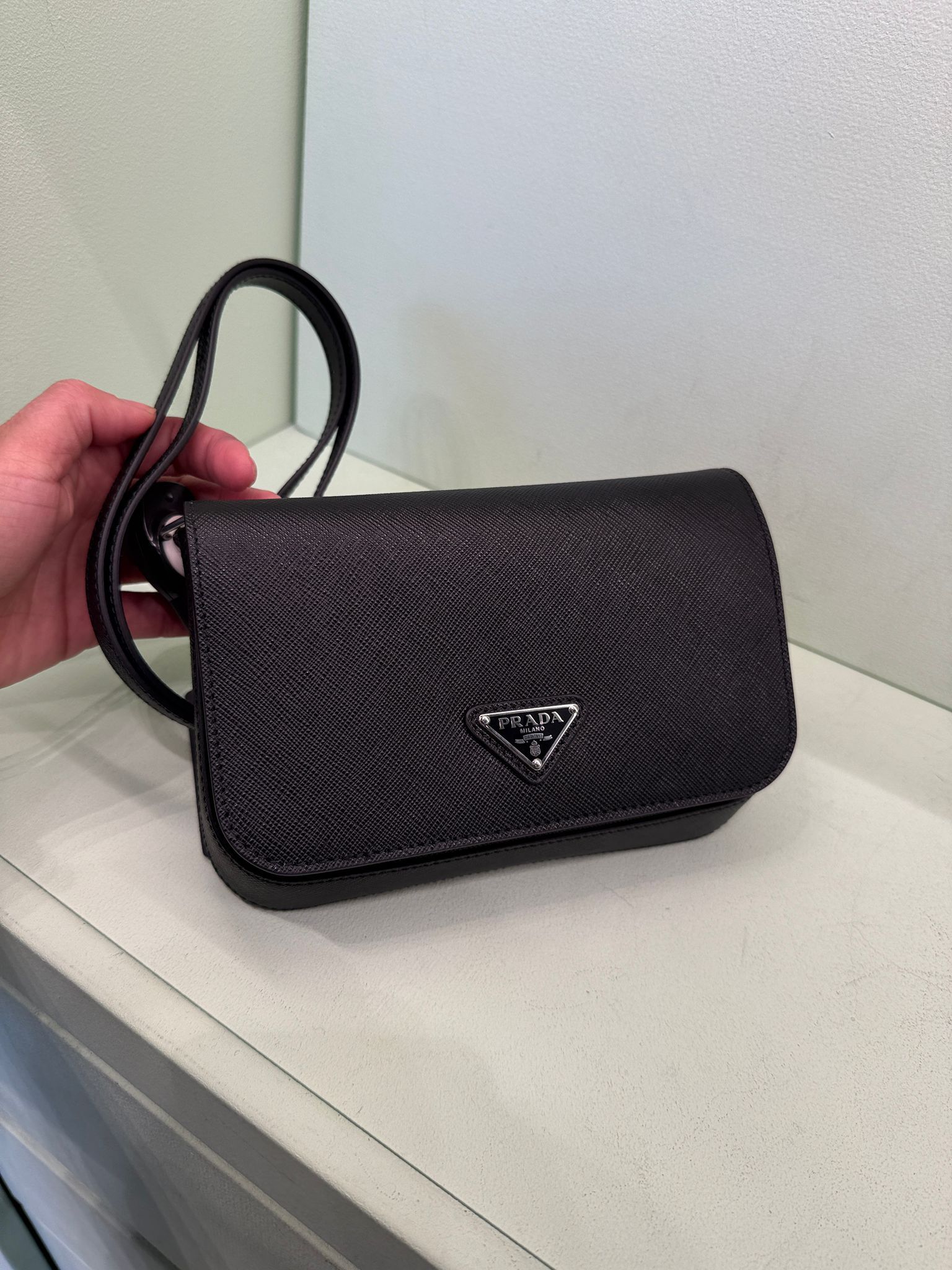 Prada Saffiano Leather Shoulder Bag Black 2VD061