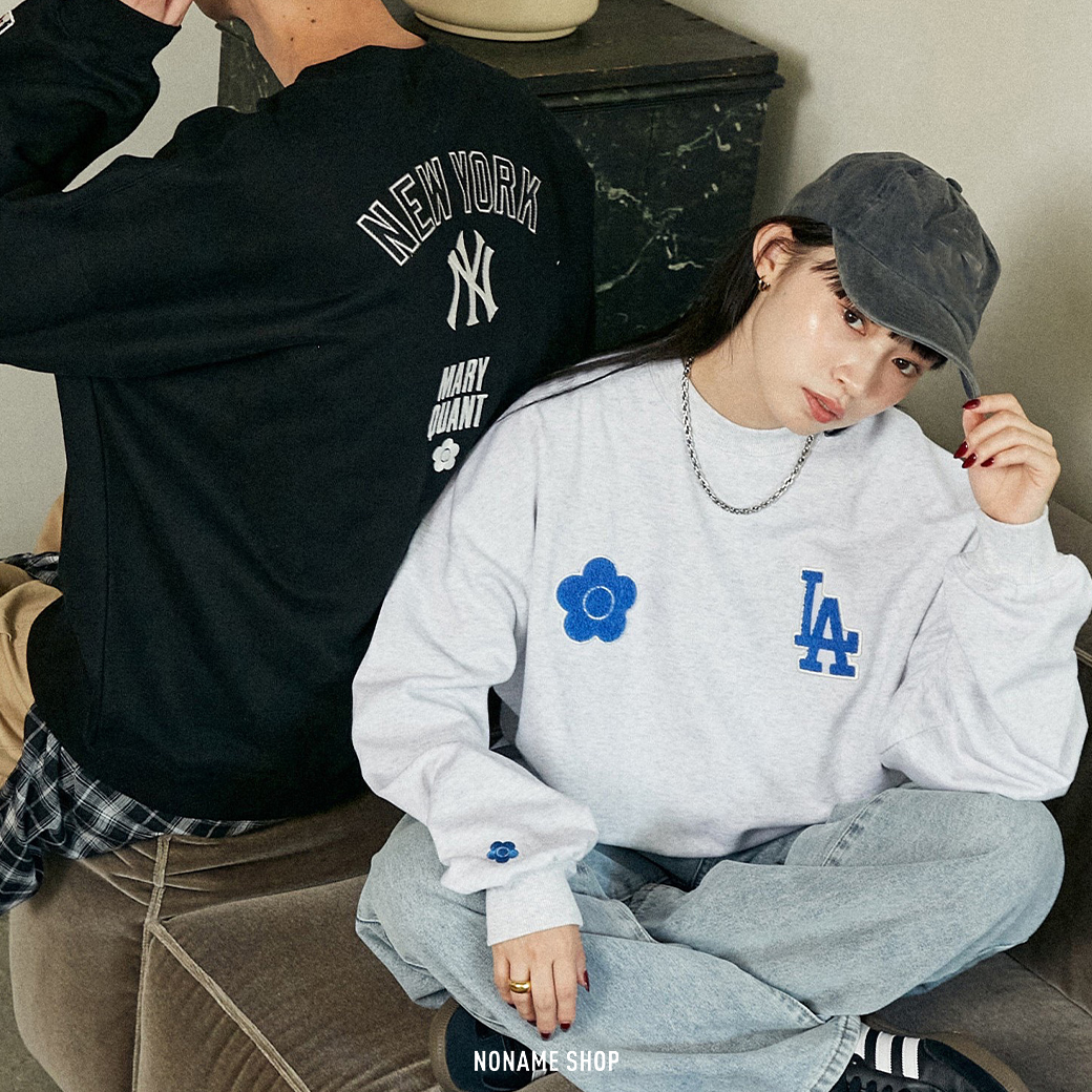 MLB × MARY QUANT 限量 聯名 雛菊 花花 美國職棒大聯盟 圓領 大學T 長袖 三色 (男款)