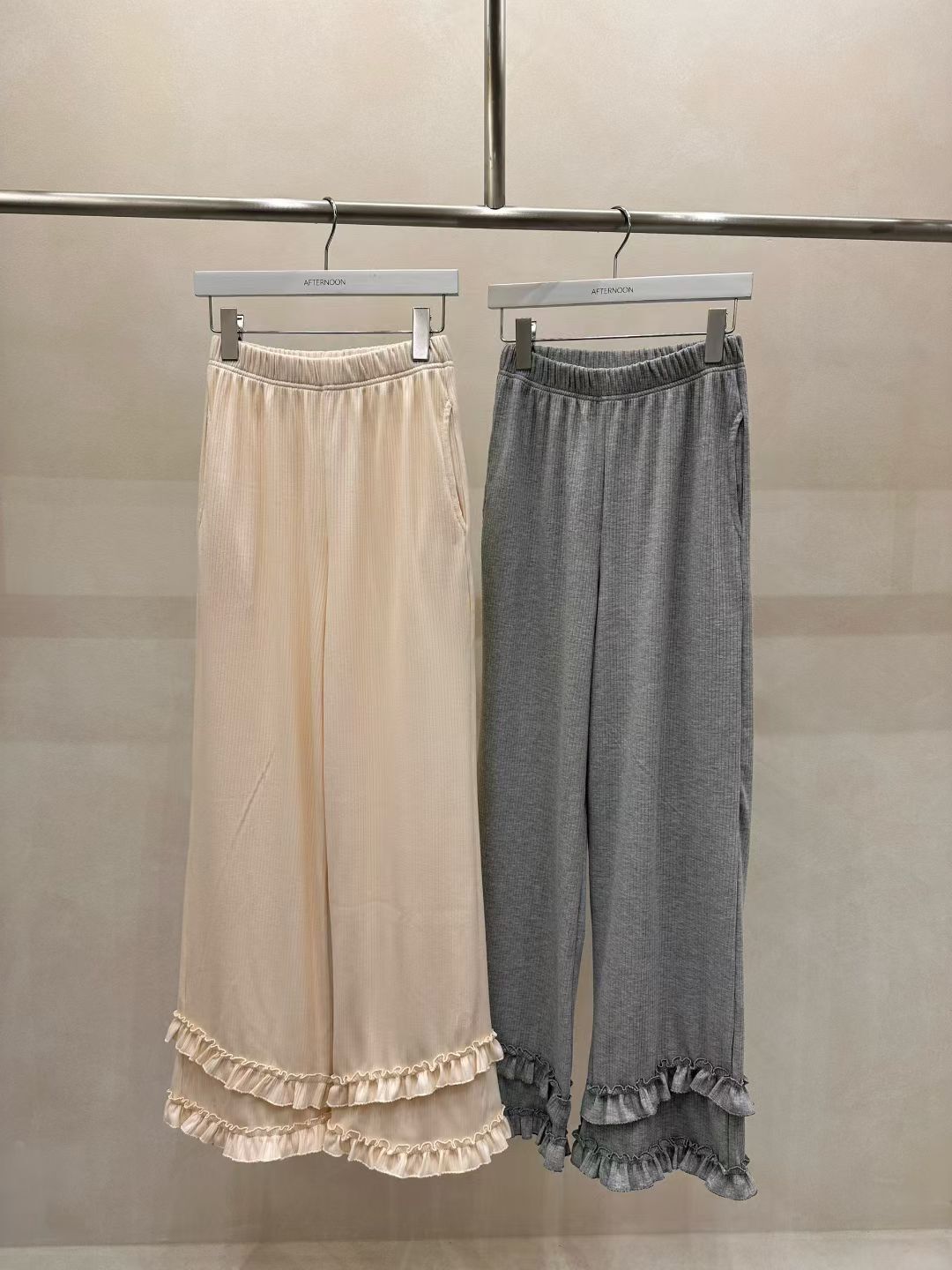 AF5034 橡筋腰木耳花邊休閑直筒褲