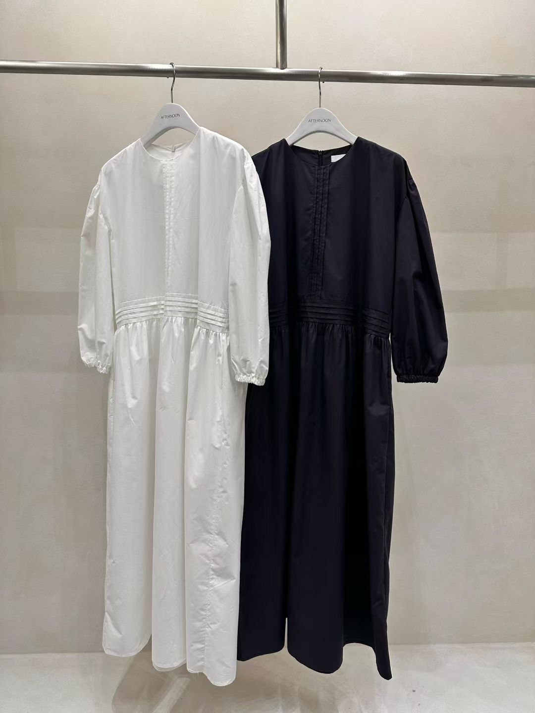 AF5035 泡泡中長袖收腰連身裙