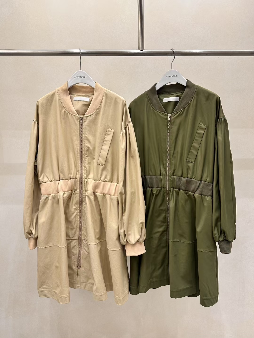 AF5038 拼色收腰拉鏈長袖連身裙