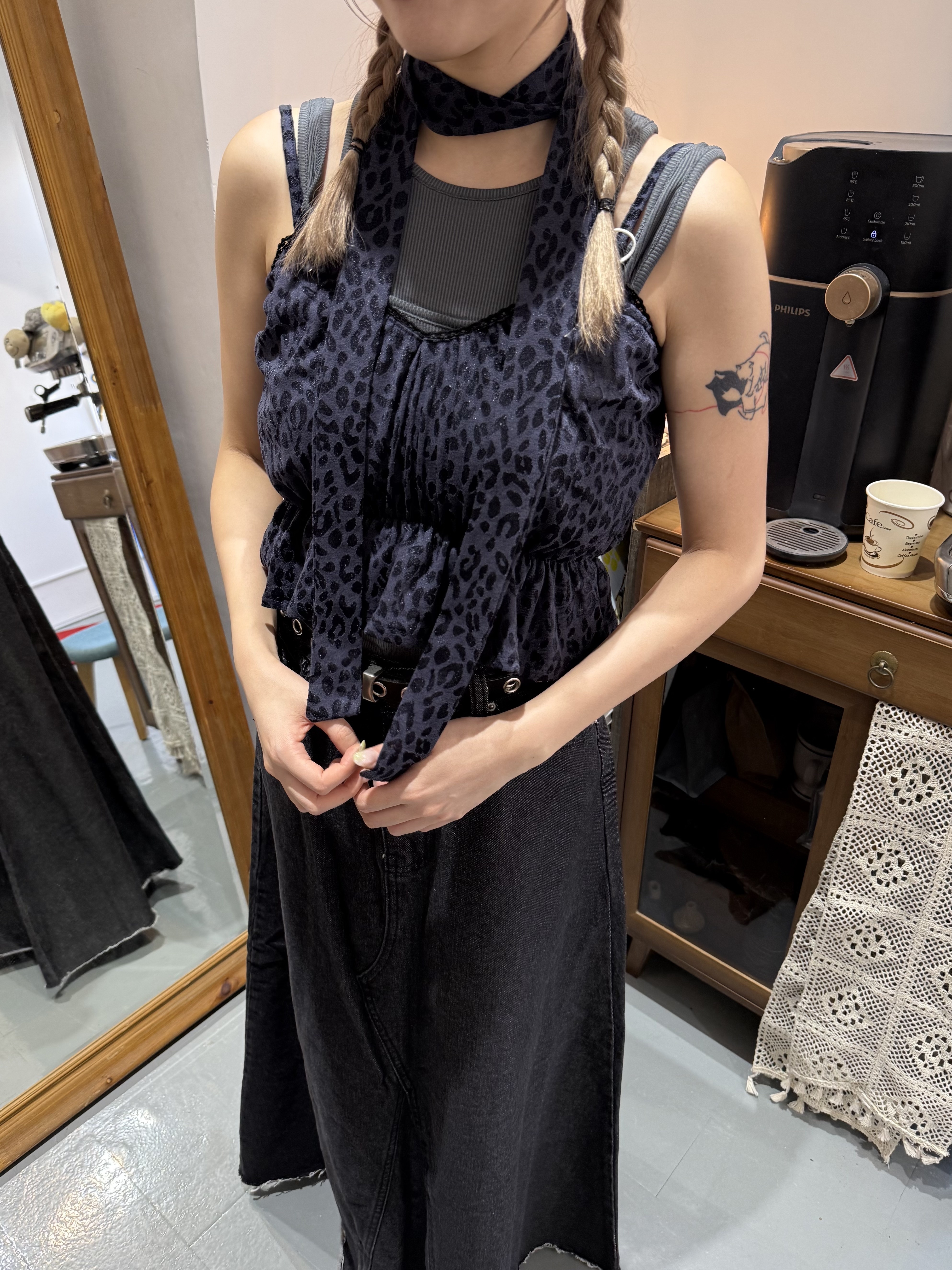 豹紋配頸帶束胸TOP