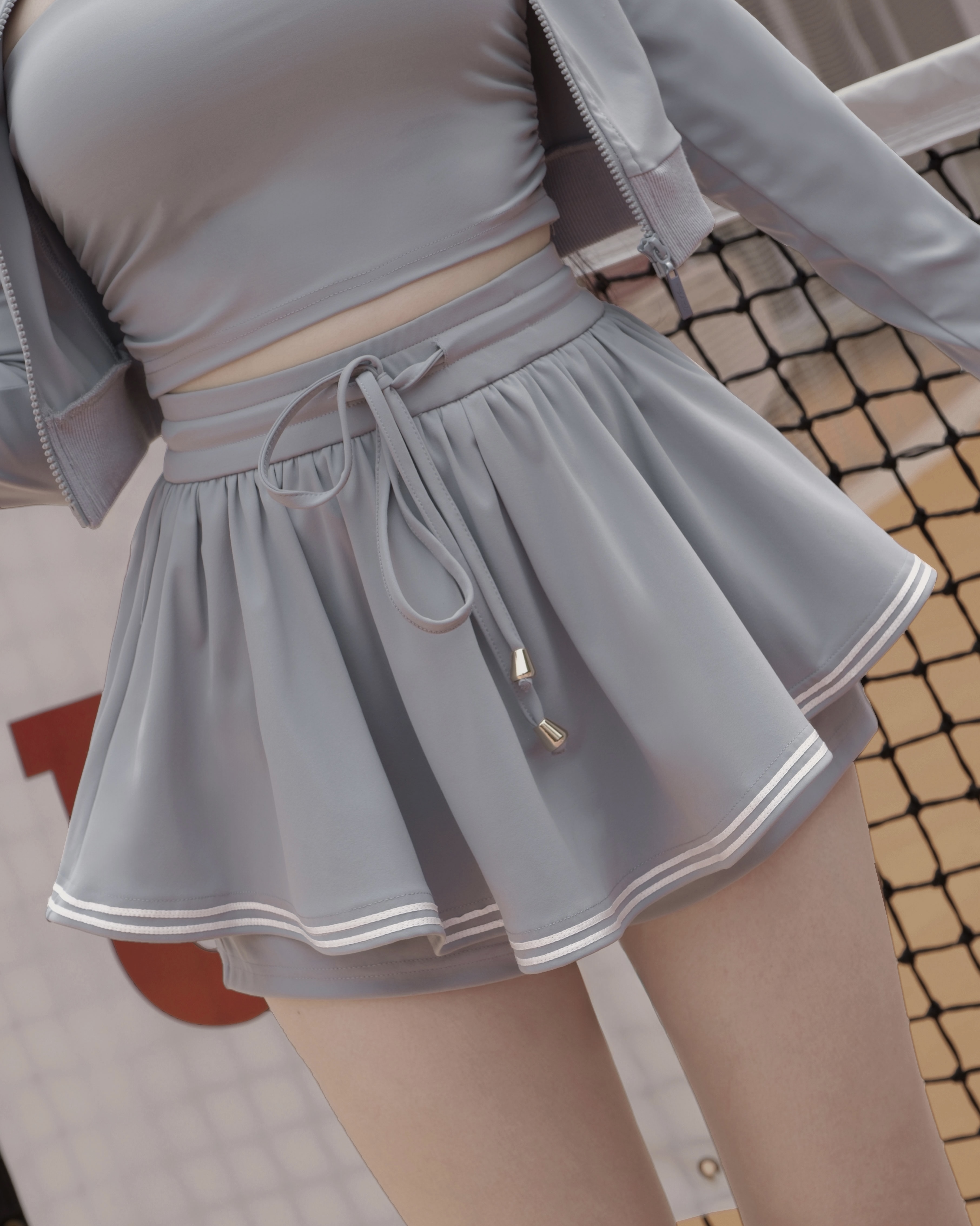 訂製-運動學院系·線條傘襬彈力褲裙