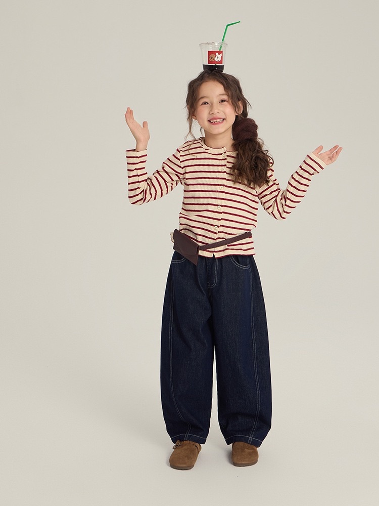 韓版防褪色彎刀牛仔褲(90-170)