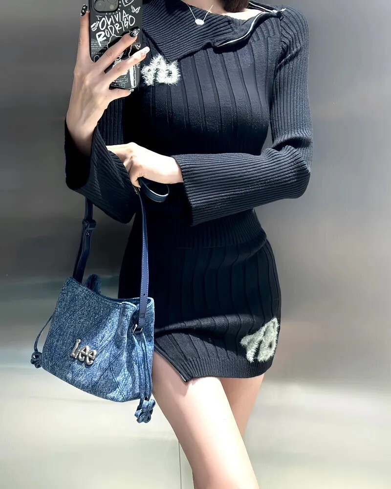 Lee 花結 小福袋包 抽繩水桶包 水洗黑