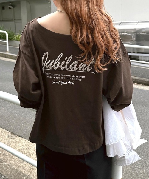 日本🇯🇵連線 and me 露肩字母刺繡長袖T恤 刺繡 字母印花 露肩 寬鬆 落肩 長袖 休閒 4色(任買兩件711免運)/預購