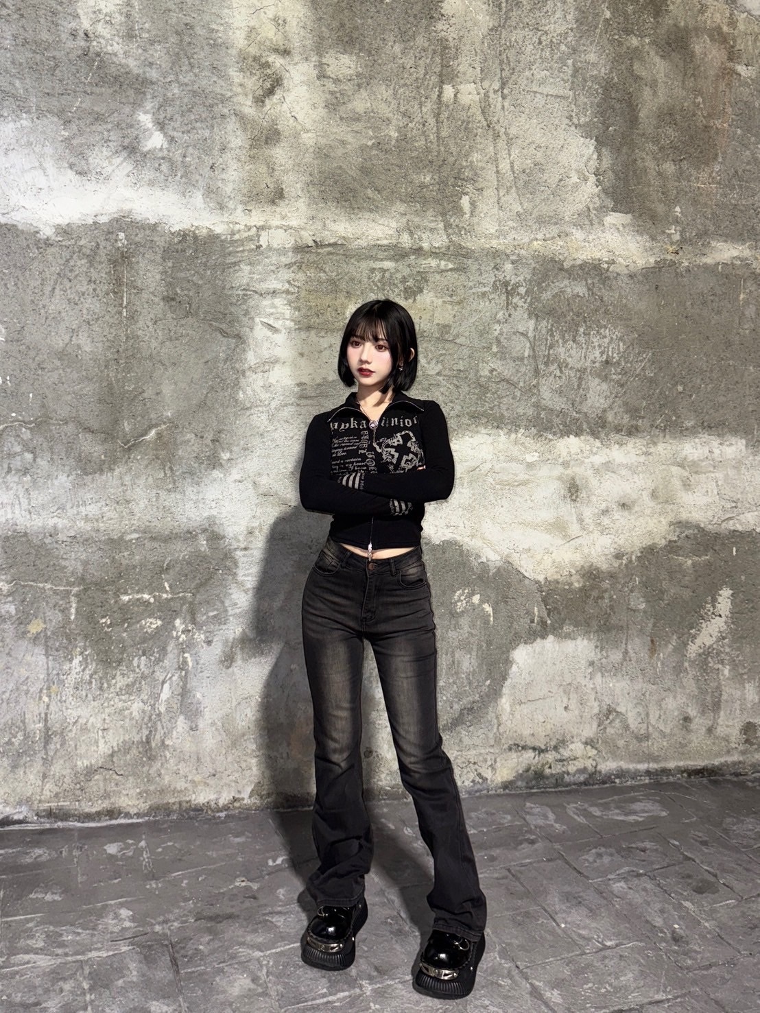 (GOAL) 美式刷色 直筒 喇叭 彈力顯瘦褲 june 919172