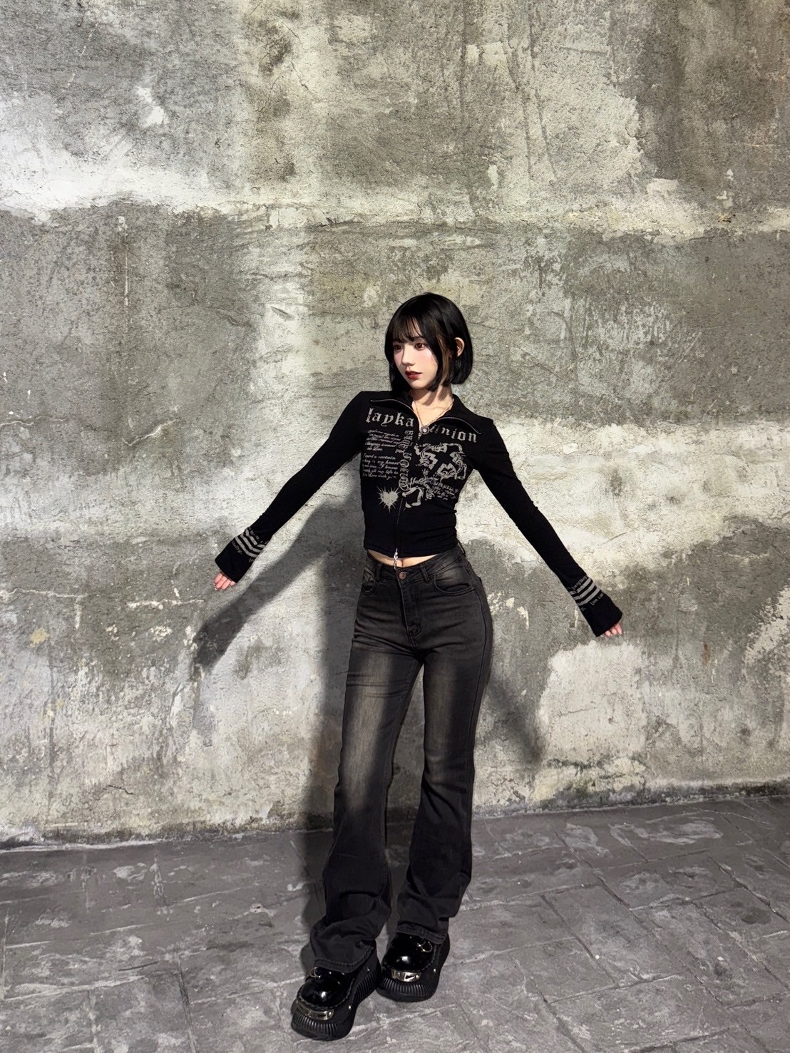 (GOAL) 美式刷色 直筒 喇叭 彈力顯瘦褲 june 919172