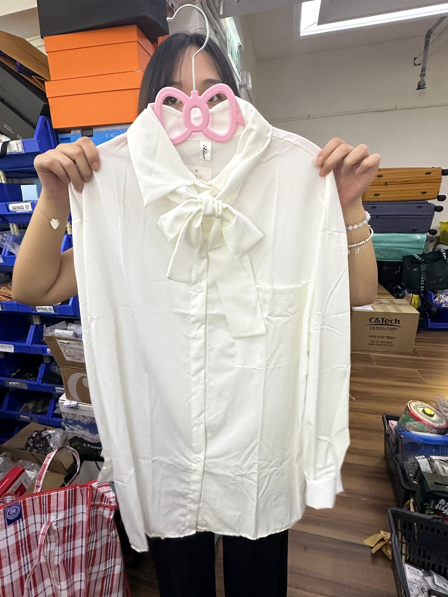 【直播】BL091134 白色蝴蝶結襯衫