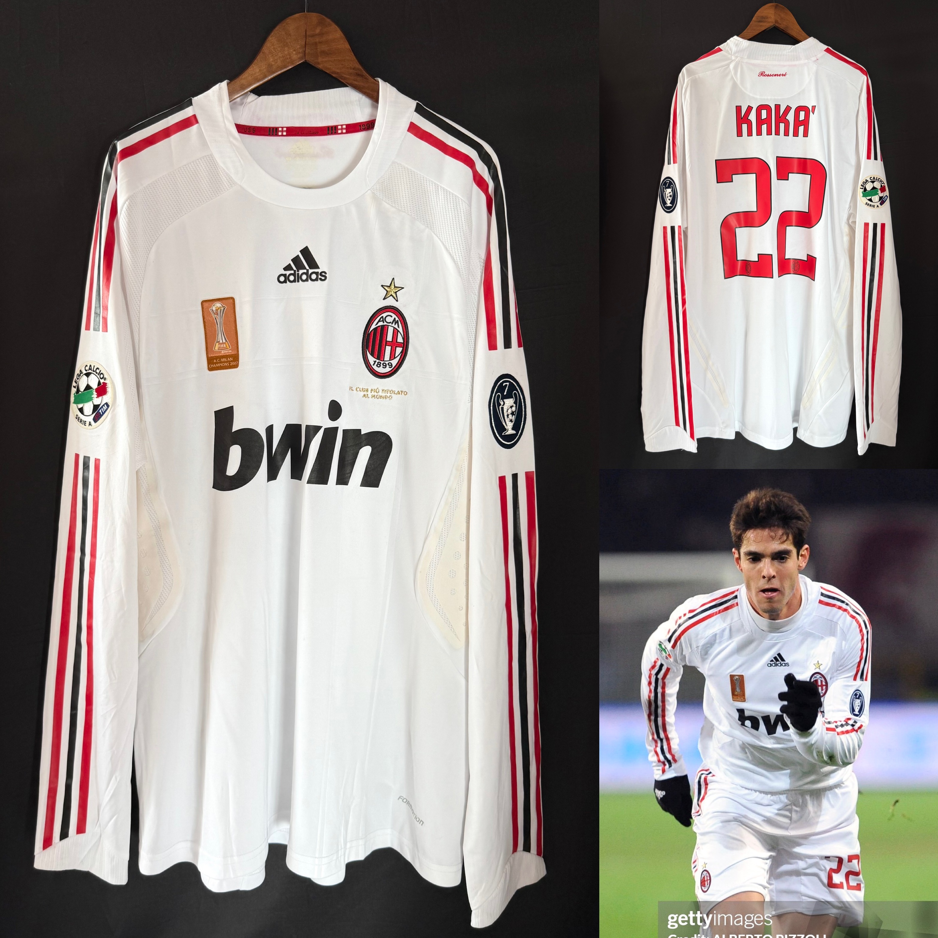 (Match Issue) AC Milan 2008-2009 Adidas L/S Away Match Worn Issue Shirt #22 KAKA