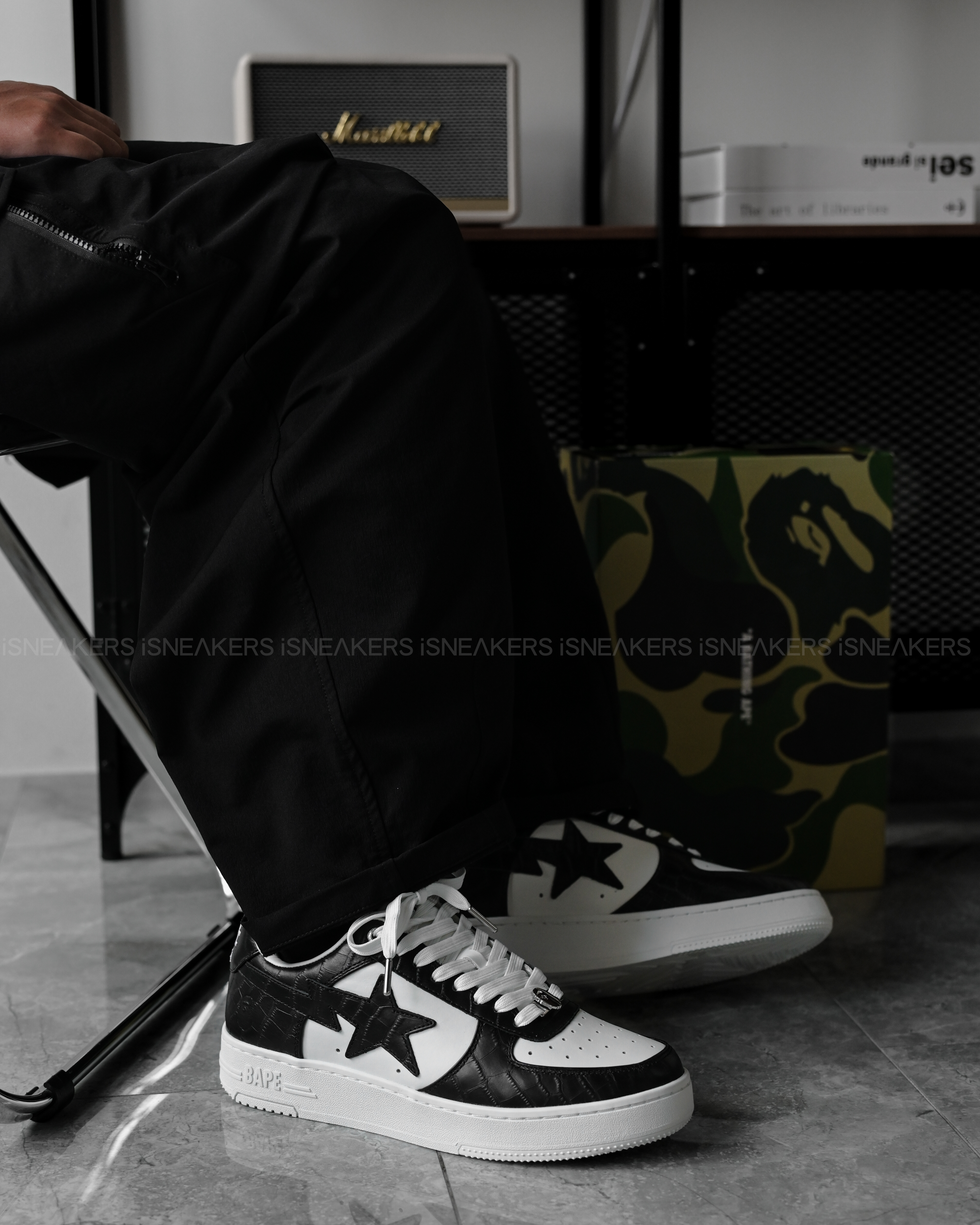 iSNEAKERS｜Bape Sta Low 壓紋皮革流星鞋 灰白 / 海軍藍白 /  天空白藍 / 黑白