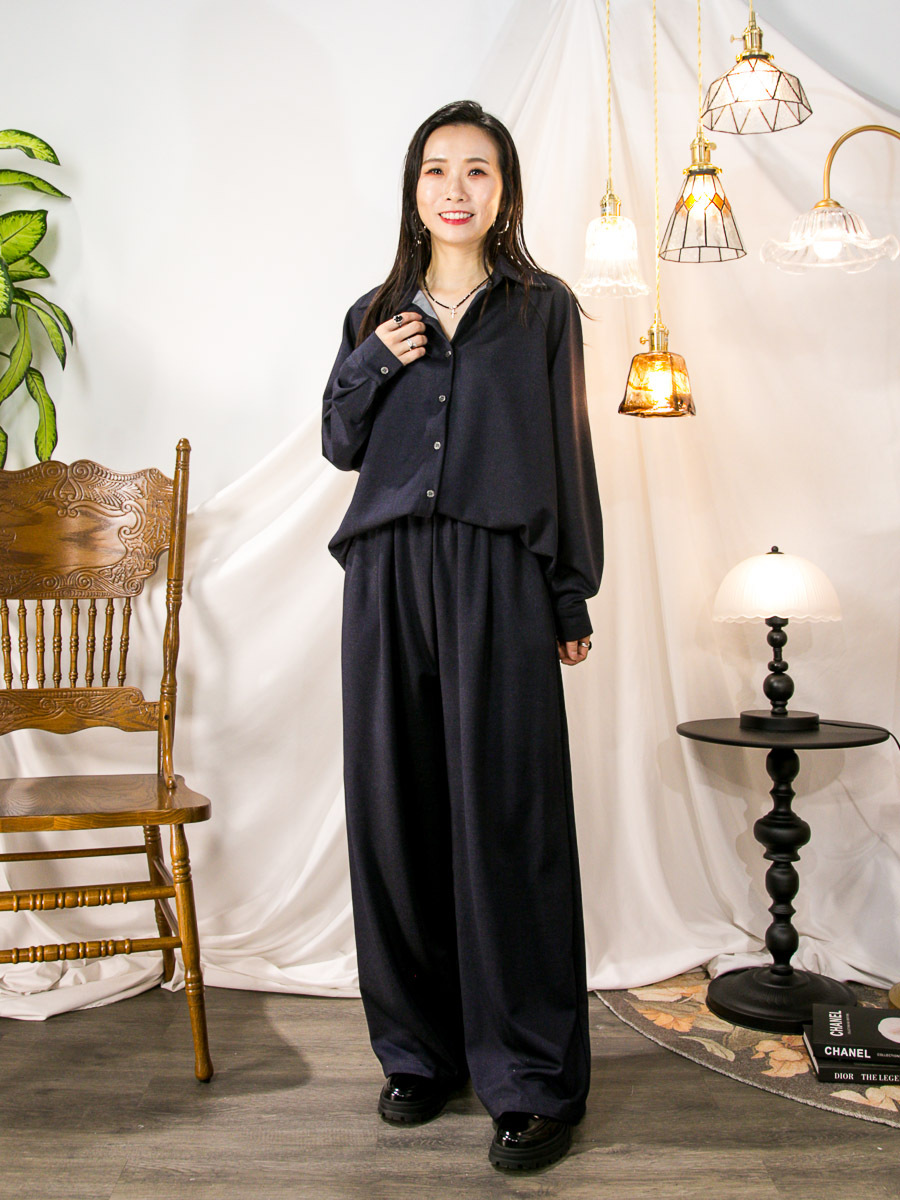 ⬇️開倉低至半價😱FINALSALE📣 全開胸扣鈕．雙面料TOP ＋ 橡根腰．雙面料直腳褲 (SET) 【不設退換】