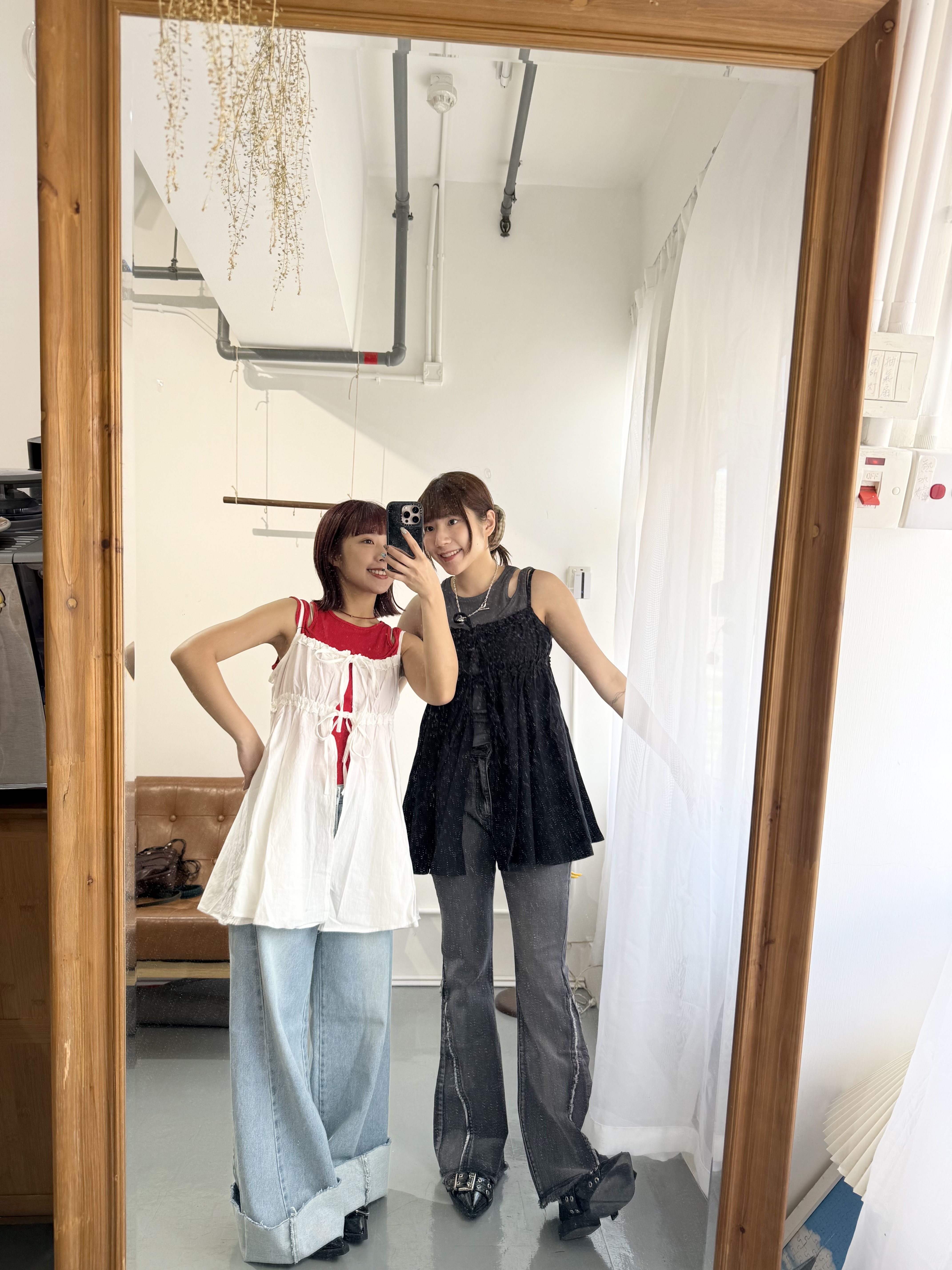 雙ribbon ruffle邊吊帶中長ops