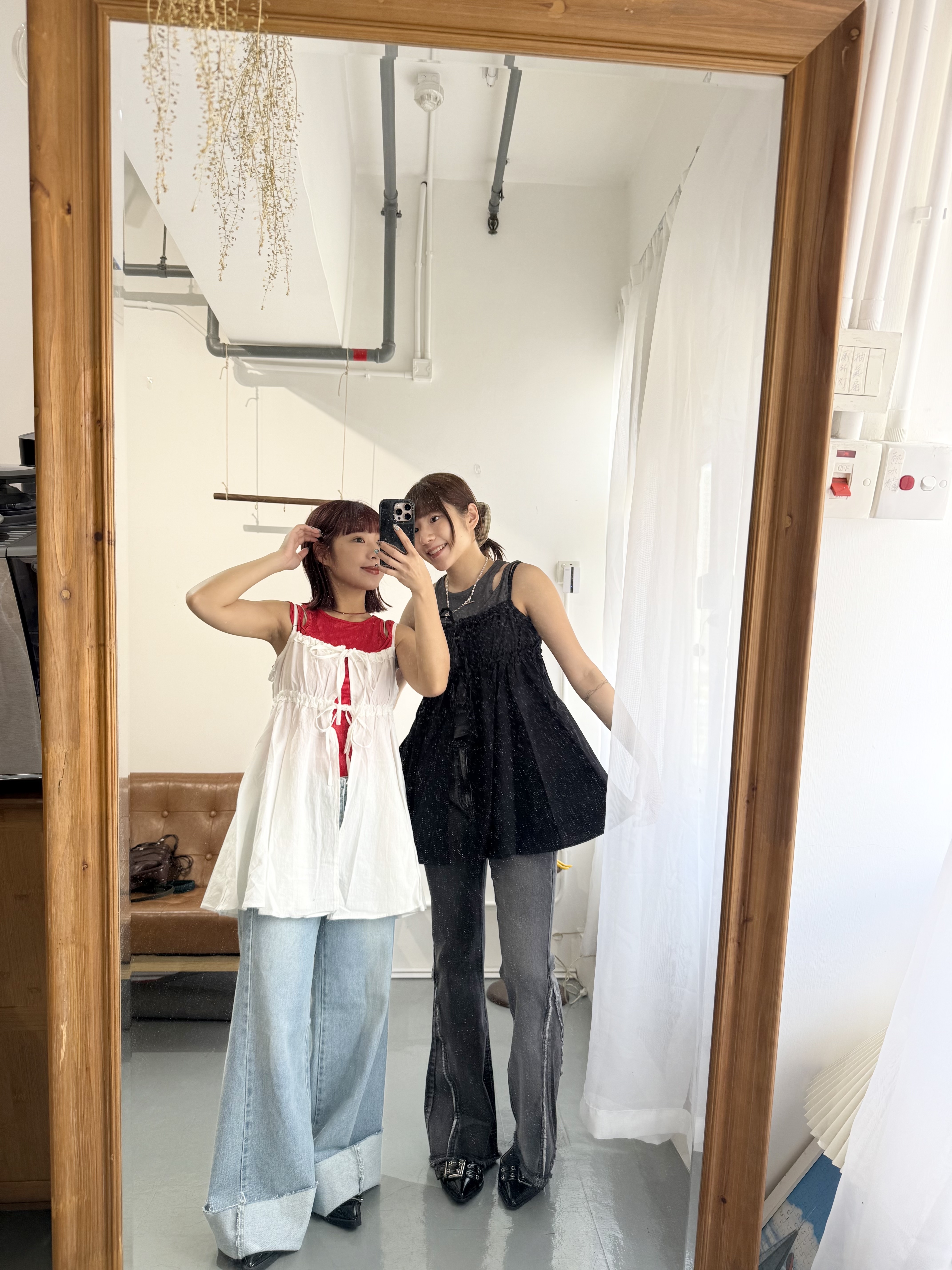 雙ribbon ruffle邊吊帶中長ops