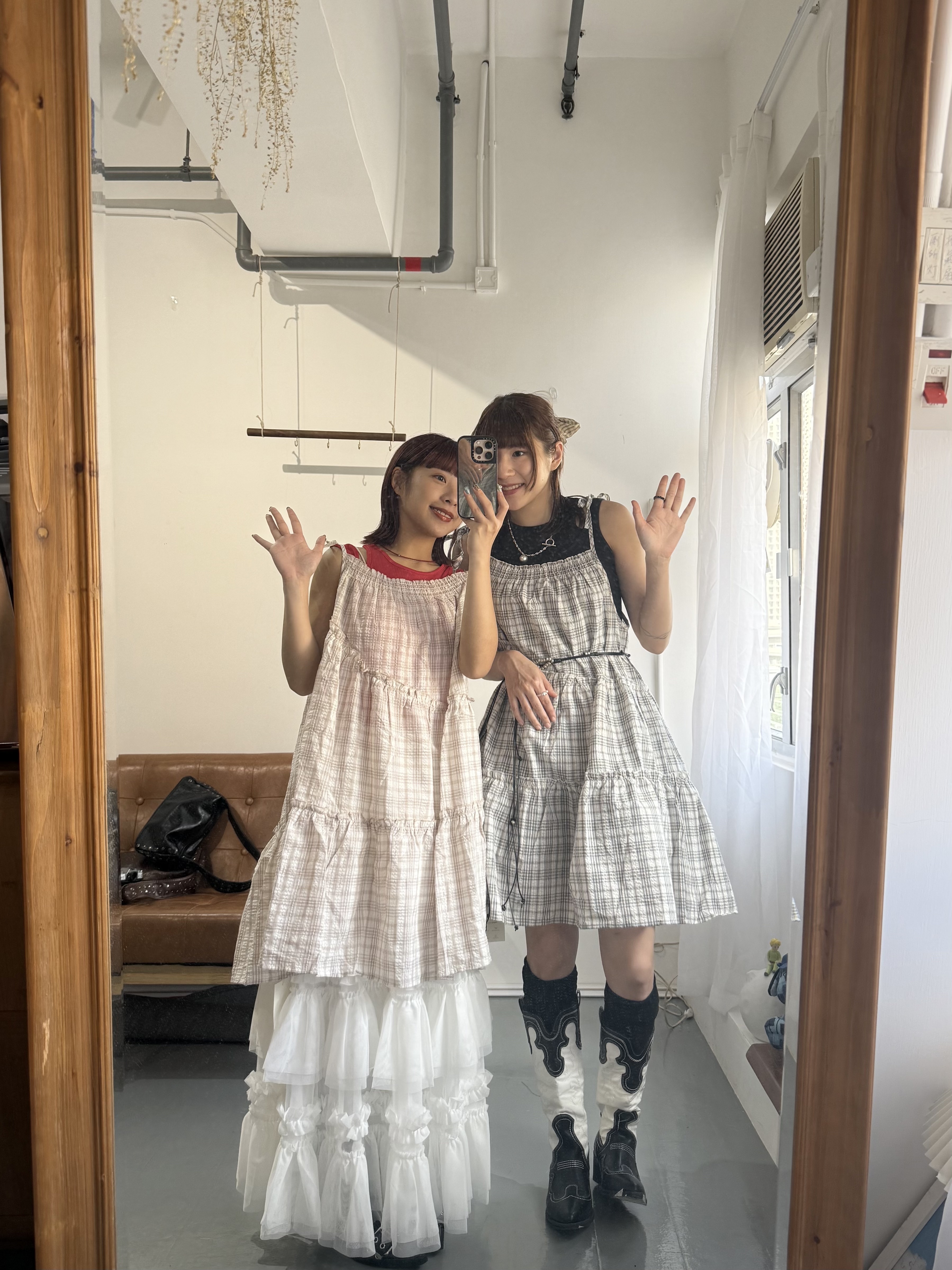 格紋斜cut綁帶短ops