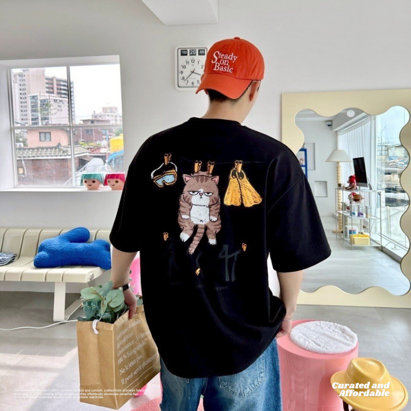 曬衣曬貓 印花短TEE