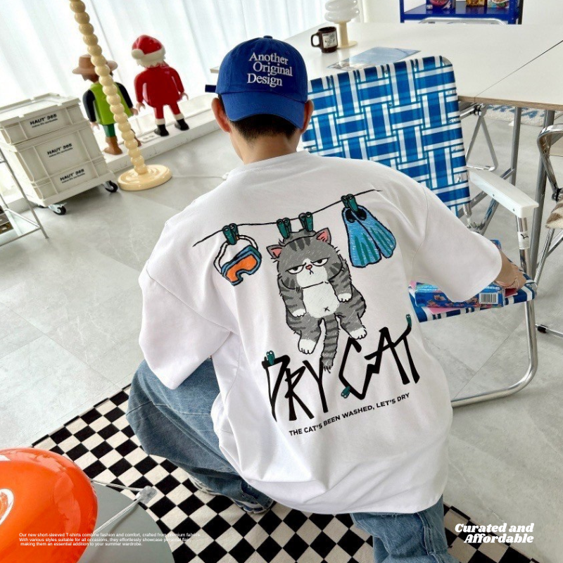 曬衣曬貓 印花短TEE