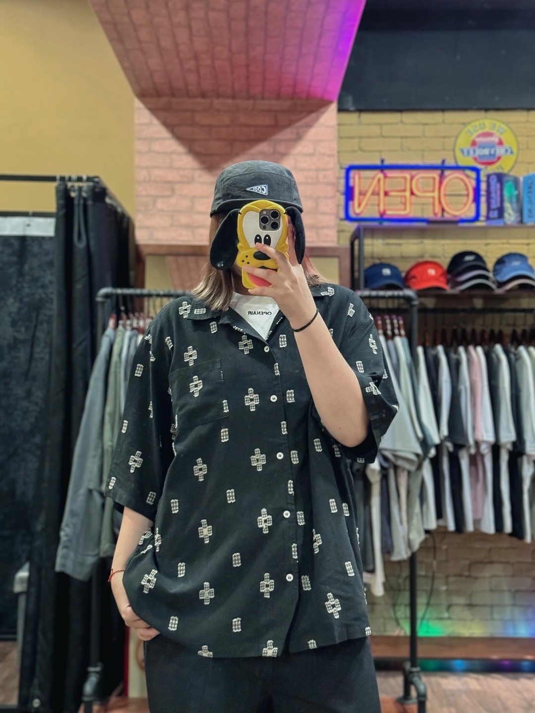 十字織紋圖騰短袖襯衫