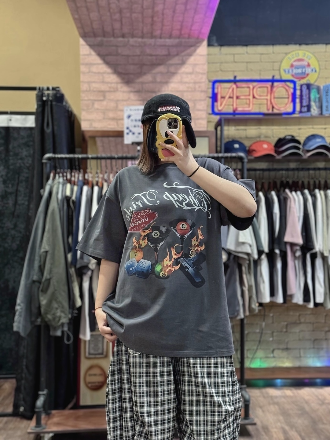 美式火焰撞球水洗TEE