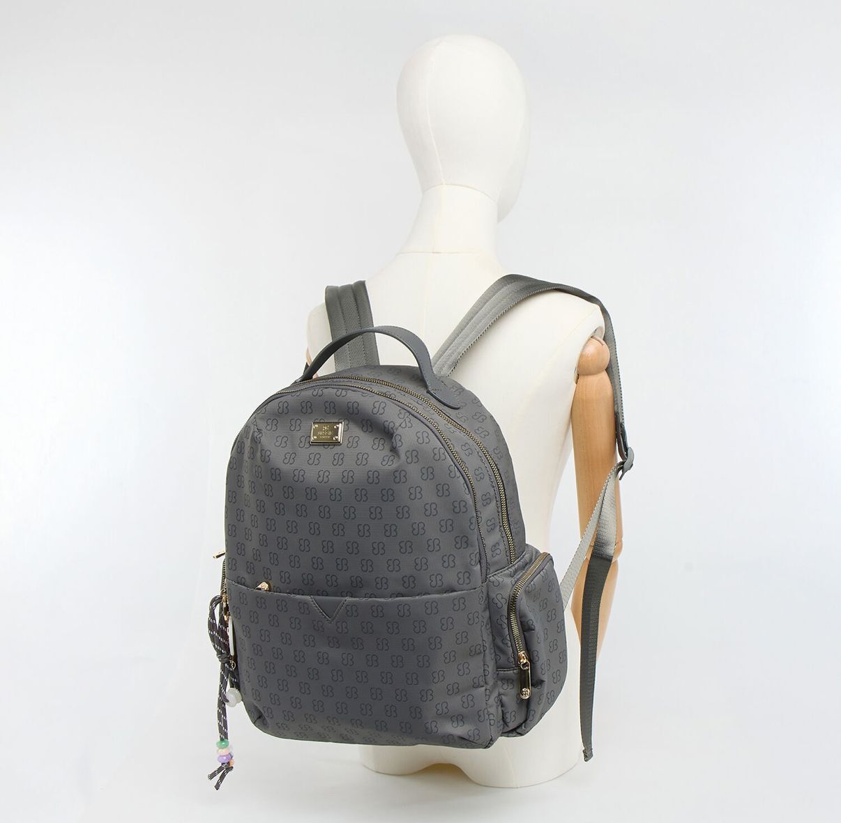 英國代購 (獨立訂單)-BESSIE LONDON Grey All Over Logo Backpack