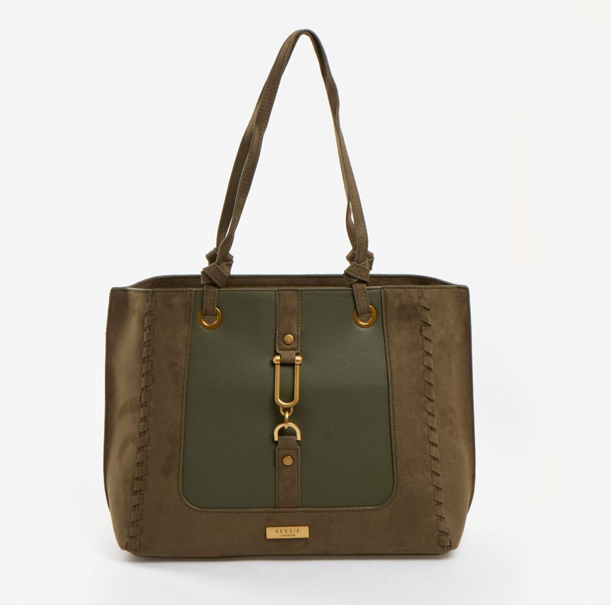 英國代購 (獨立訂單)-BESSIE LONDON Khaki Suede Tote&nbsp;Bag