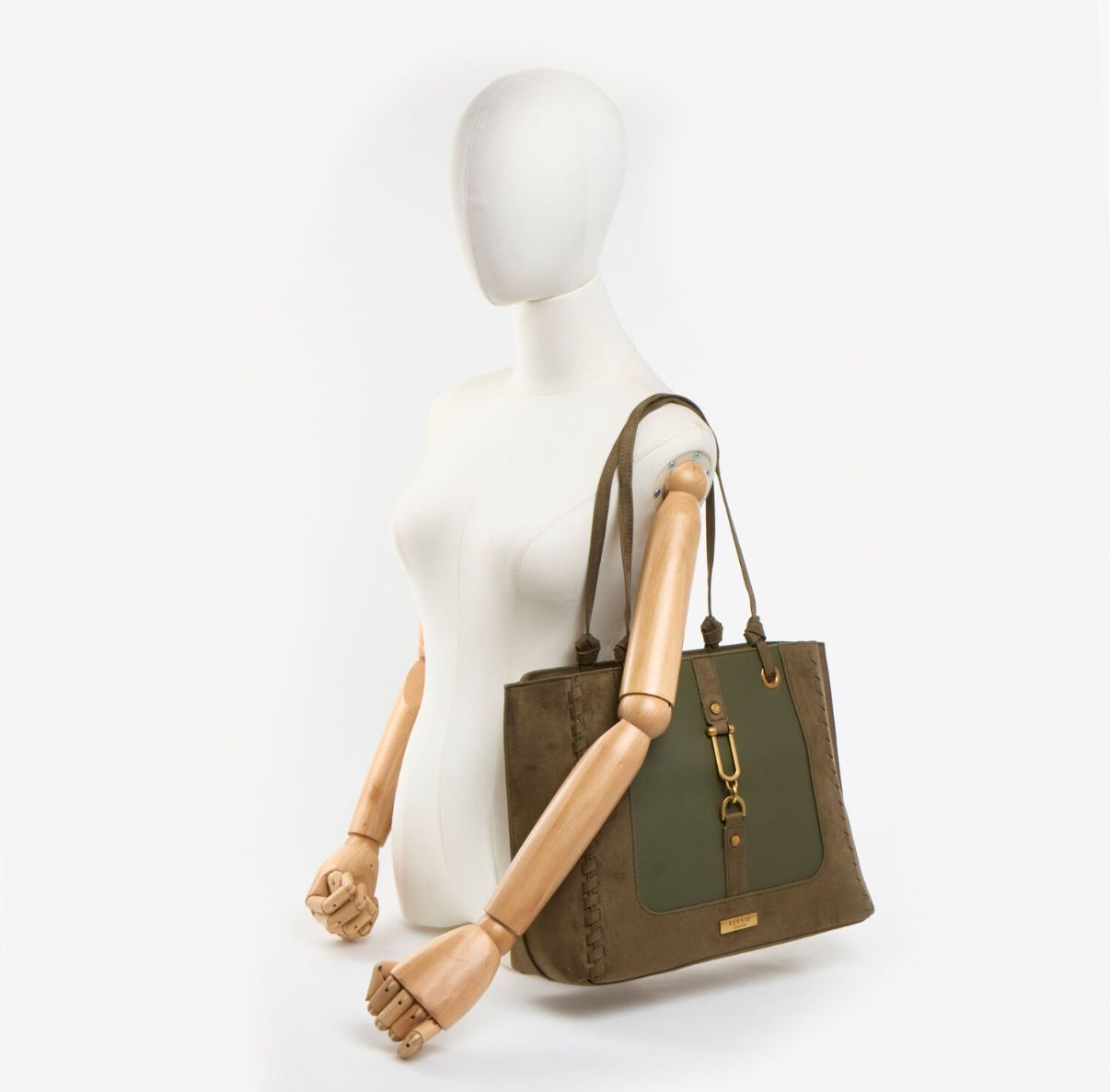 英國代購 (獨立訂單)-BESSIE LONDON Khaki Suede Tote&nbsp;Bag