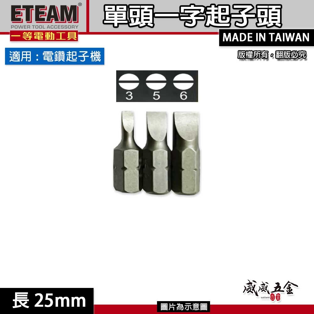 一字型起子頭 寬3mm 5mm 6mm 長 25mm 一字起子頭 一字批頭 BIT｜ETEAM 一等｜台灣製