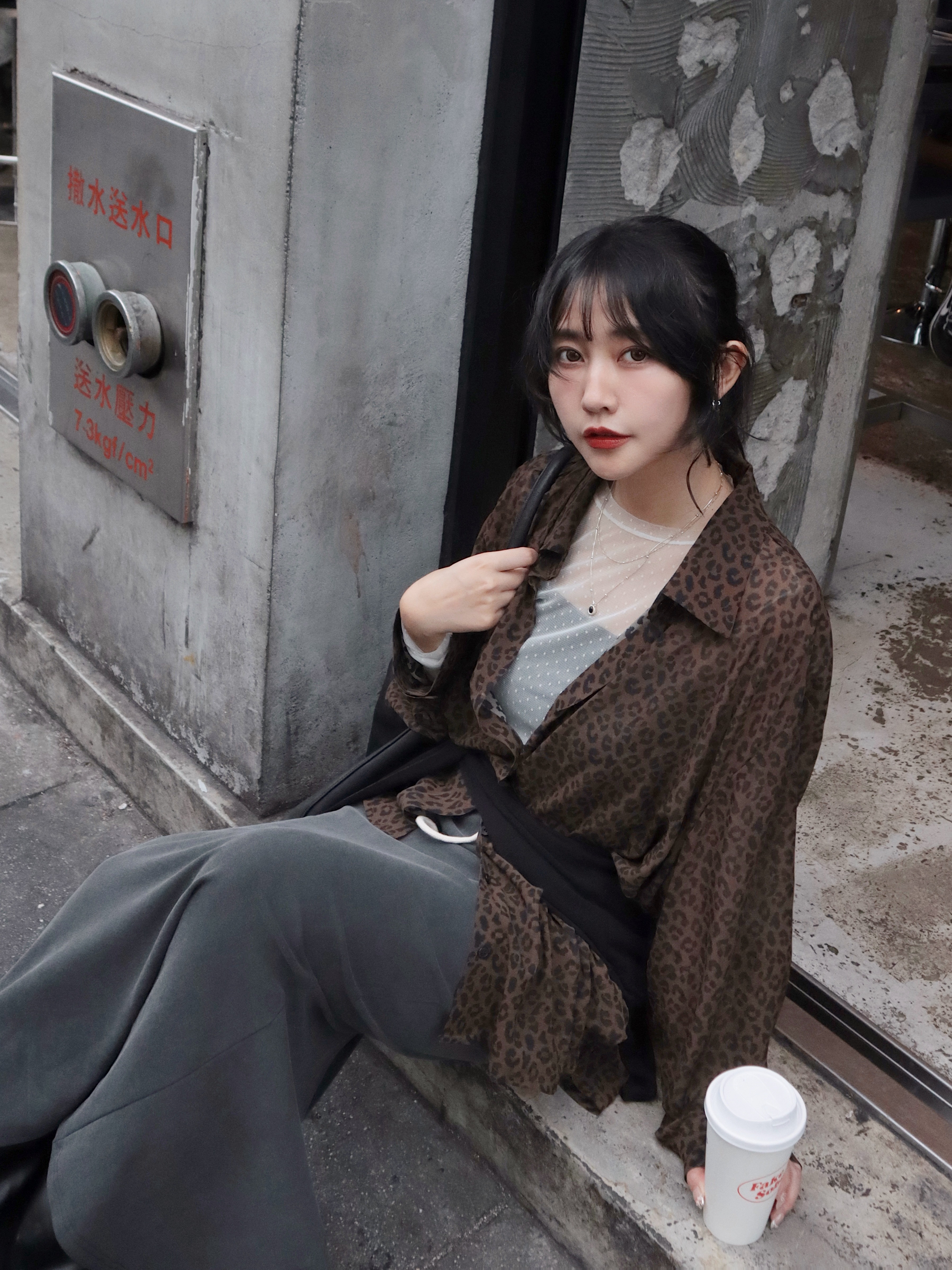 25G125復古又時髦的飄飄豹紋透膚雪紡襯衫(韓製布料)