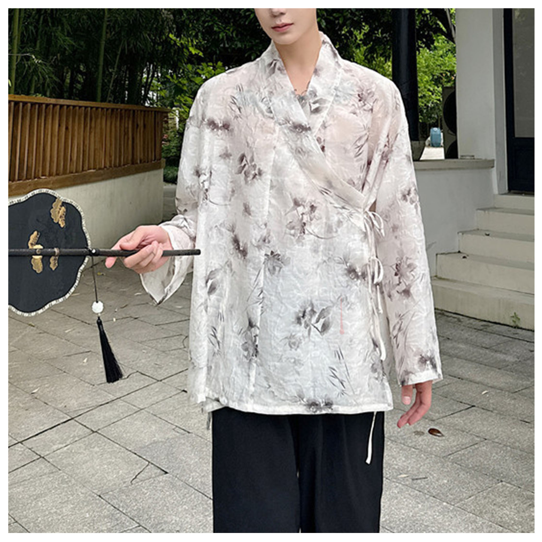 杏-透氣透視點花長版暗黑罩衫