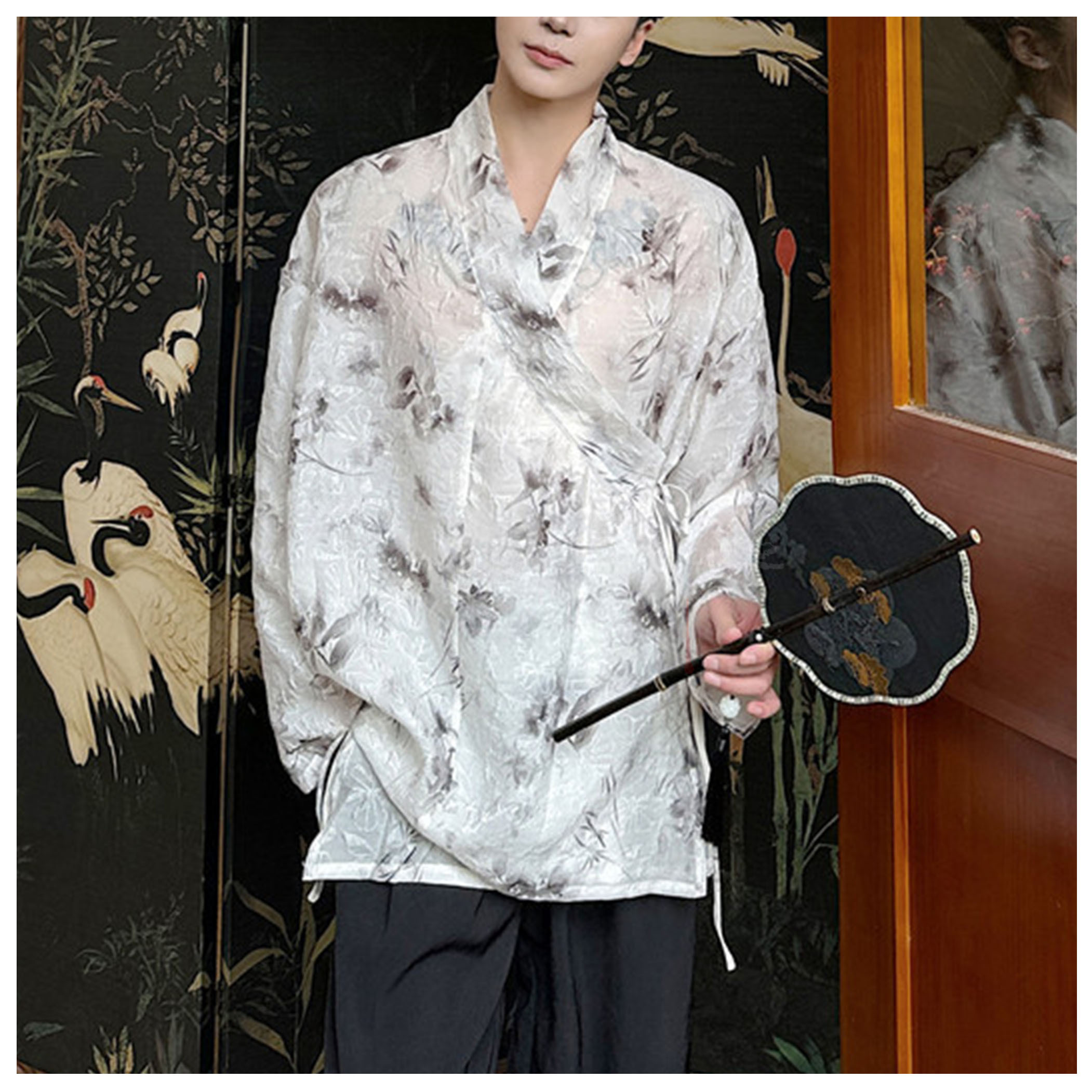 杏-透氣透視點花長版暗黑罩衫