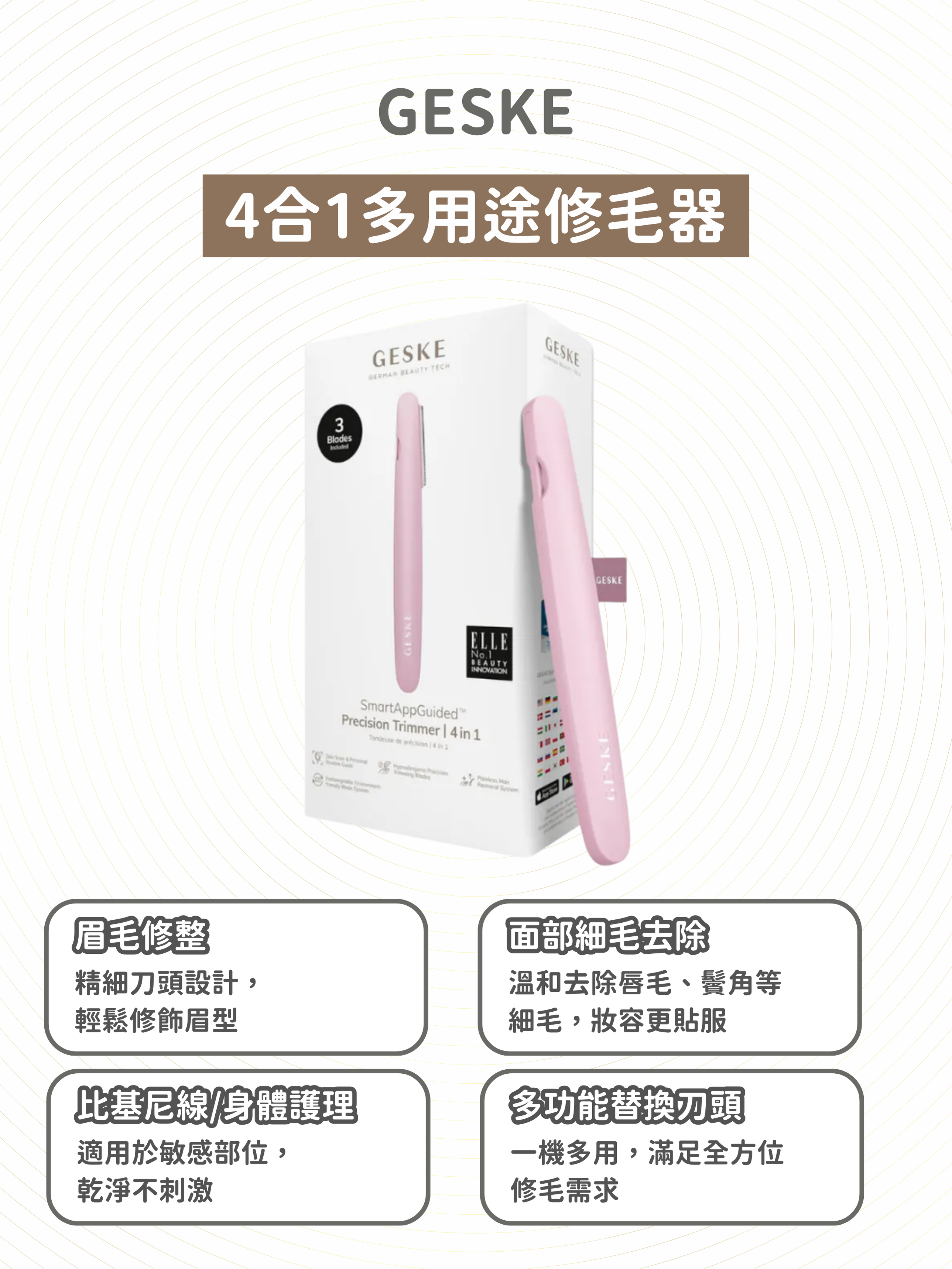GESKE - 4 合1 多用途修毛器  (粉紅色)