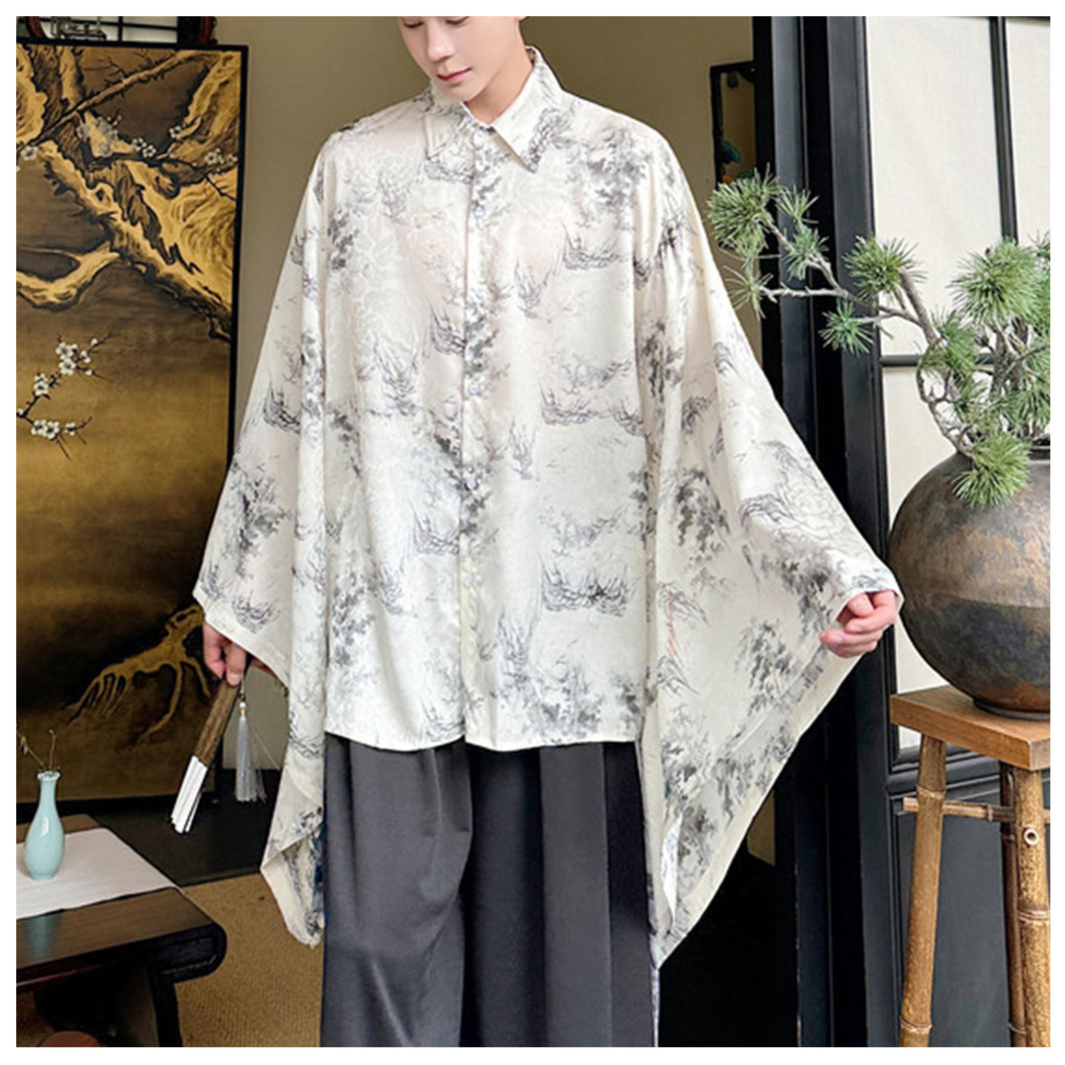 拂袖-飄逸大擺碎花長袖襯衫