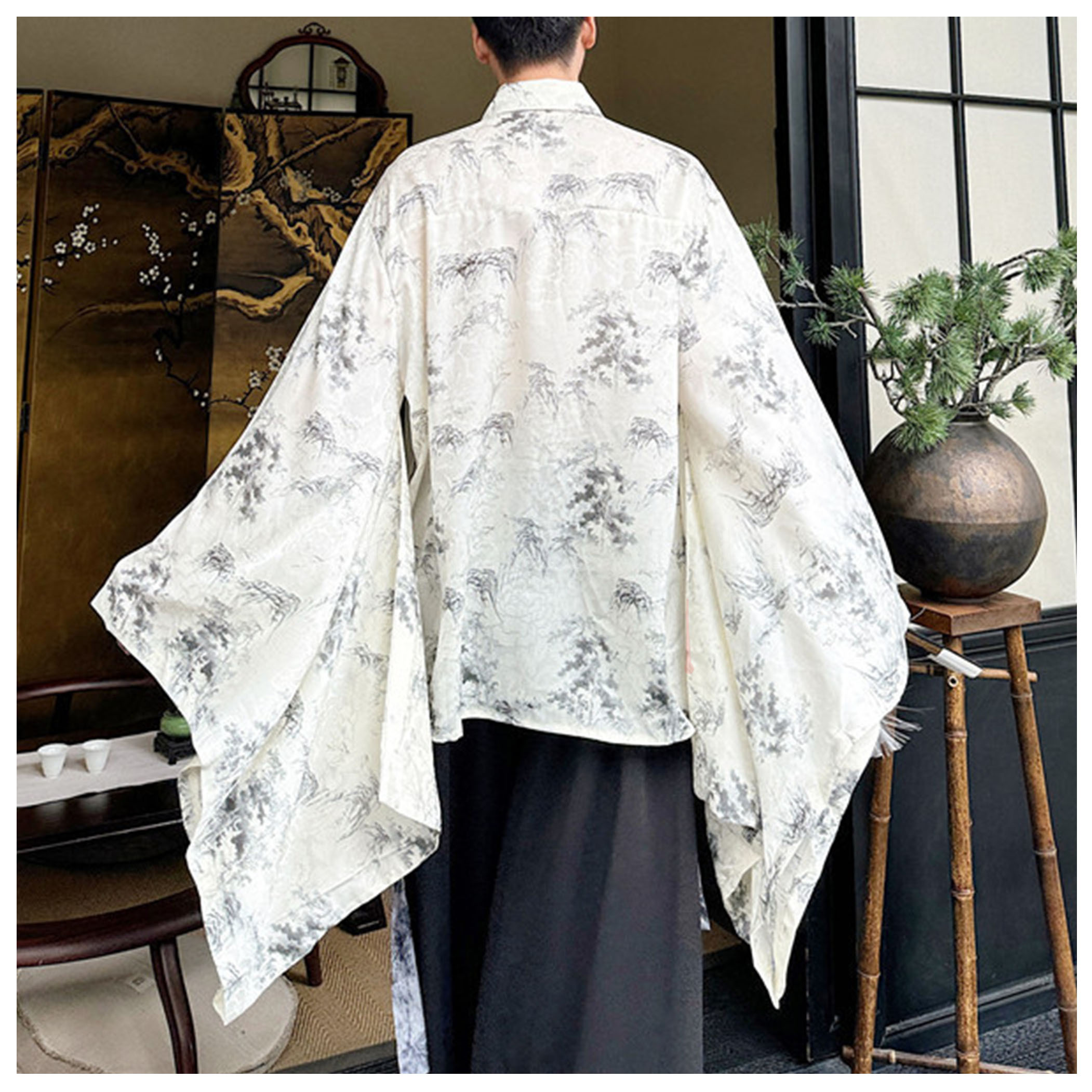 拂袖-飄逸大擺碎花長袖襯衫