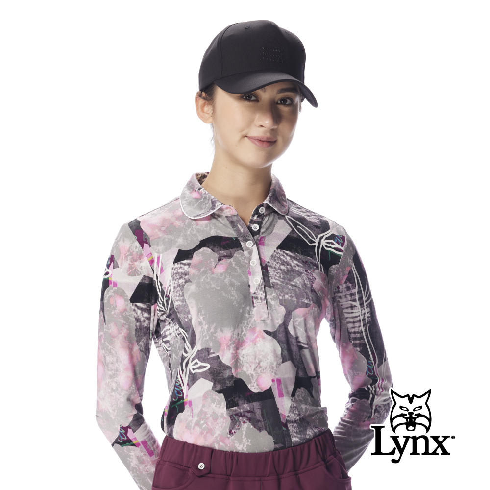 【Lynx Golf】女款歐洲進口面料柔軟舒適滿版迷幻印花設計長袖高爾夫球衫