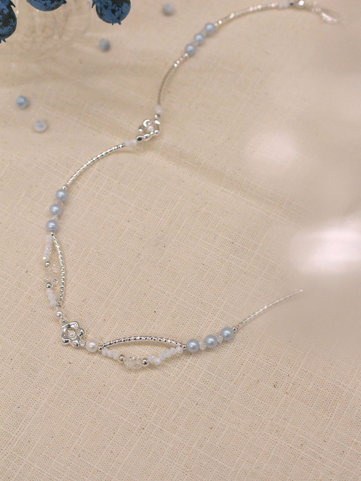 和平小日記。MUCHAT手作珍珠水晶銀花項鍊