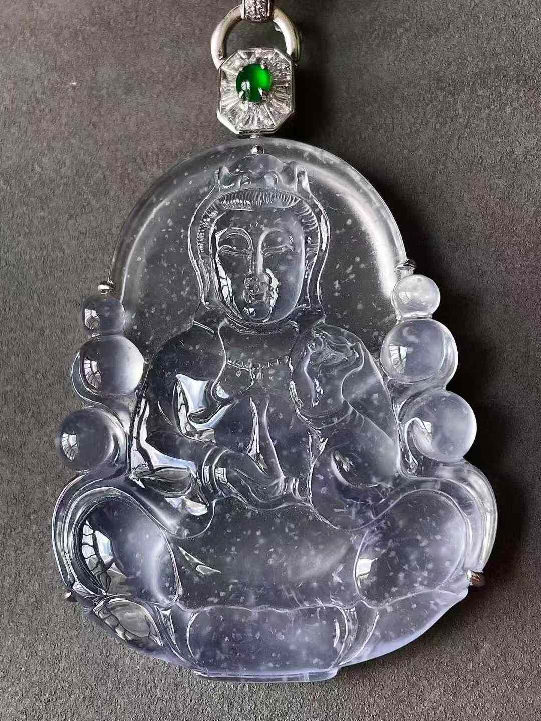 翡翠玻璃種雪花棉觀音吊墜,天然翡翠A玉, 緬甸玉, Jade, Jadeite