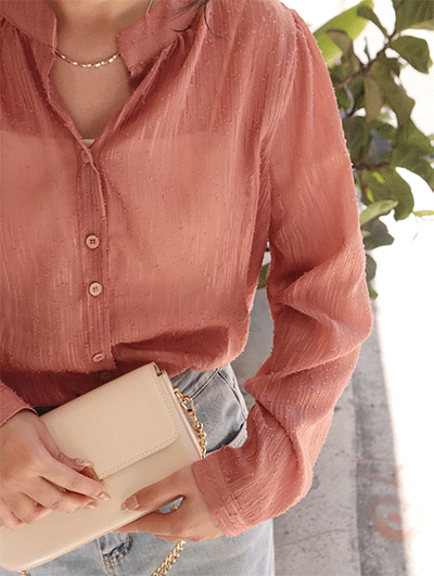 25G118本期推薦 羅浮宮 精緻感滿滿細紋微透膚開領抓袖襯衫