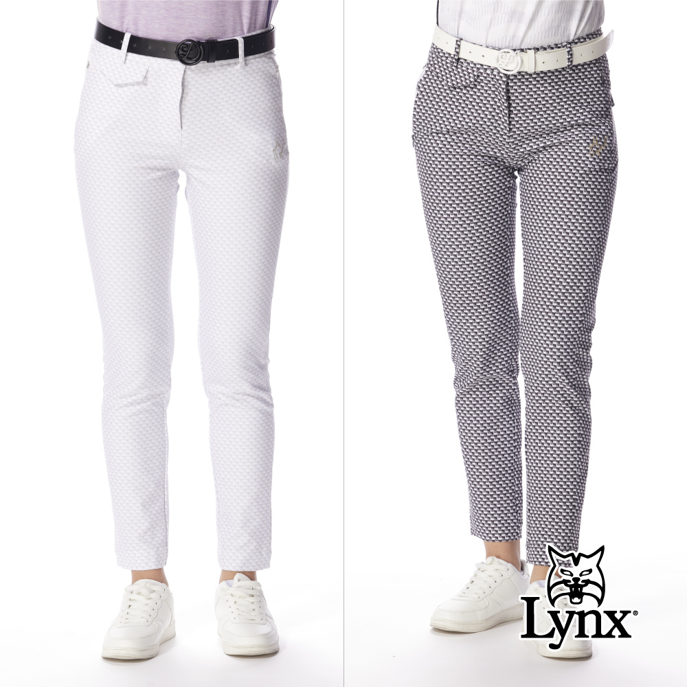 【Lynx Golf】女款吸濕排汗四面彈性格紋山貓千鳥花紋九分褲設計窄管長褲