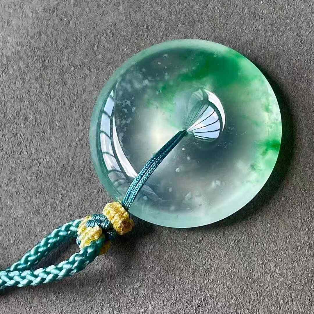 翡翠玻璃種飄綠平安扣吊墜 (23.8mm直徑),天然翡翠A玉, 緬甸玉, Jade, Jadeite