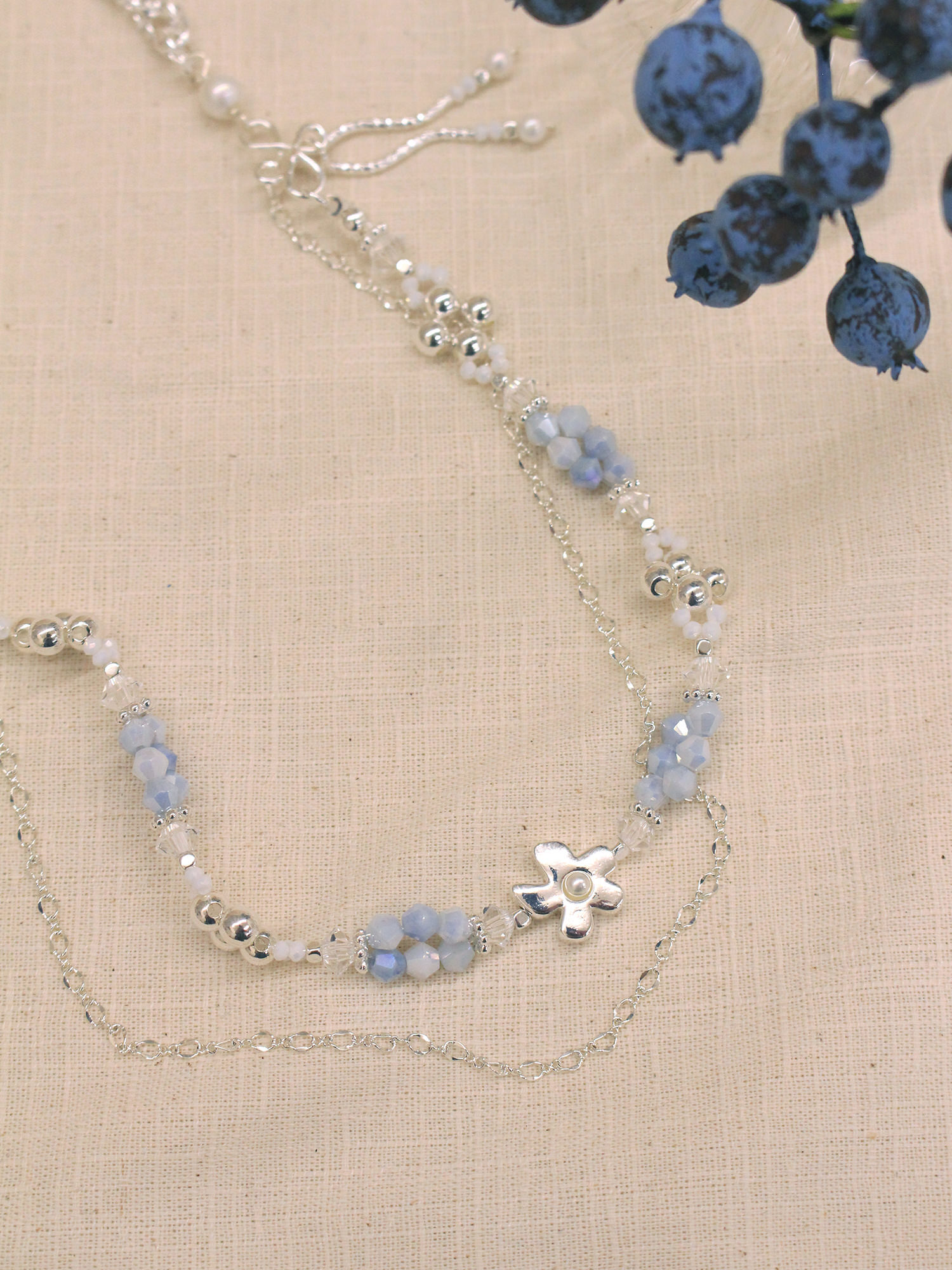 和平小日記。MUCHAT手作水晶珠銀花扭結項鍊