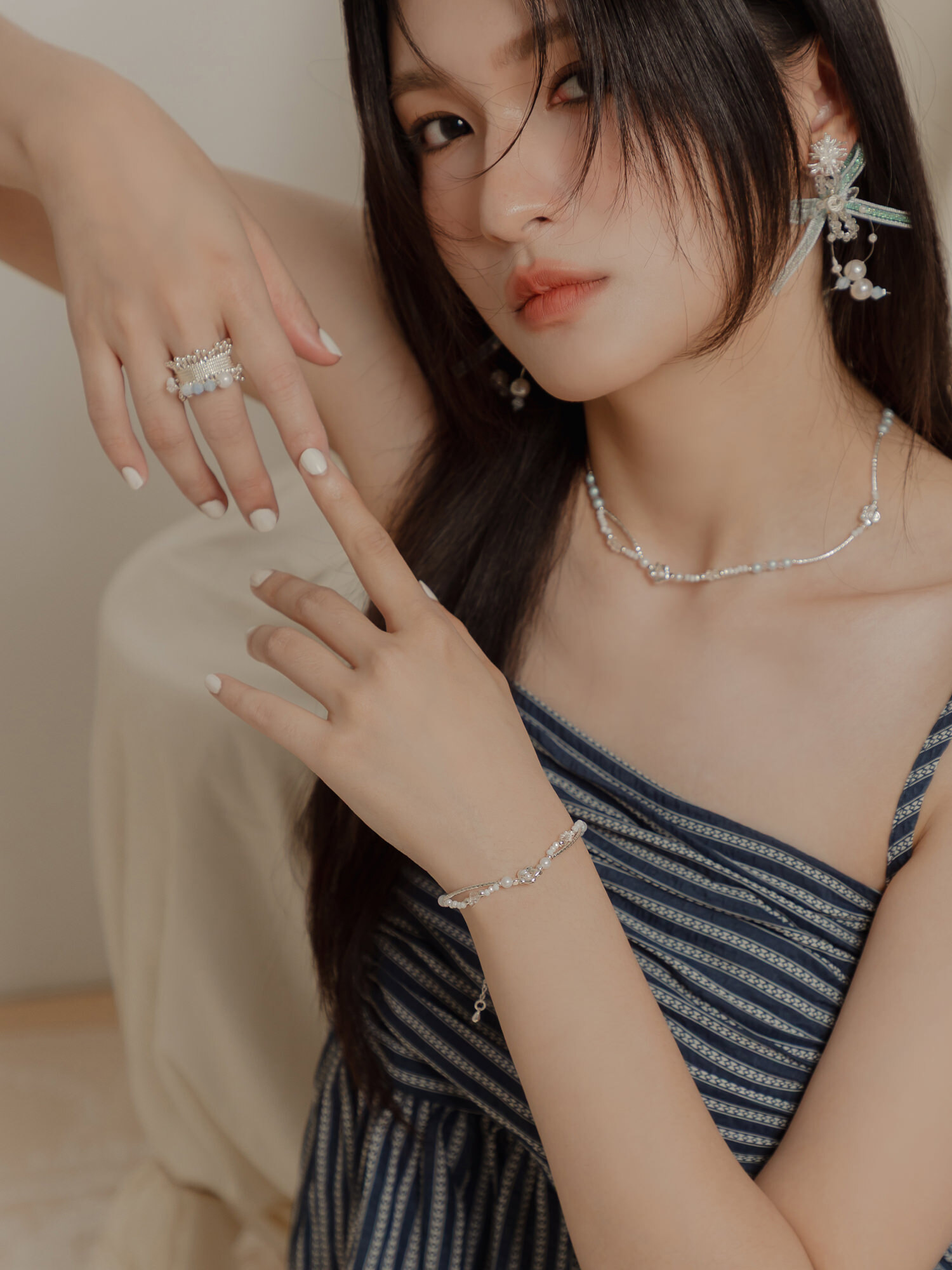 和平小日記。MUCHAT手作珍珠水晶銀花手鍊