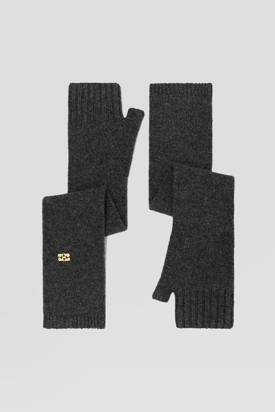 GANNI｜WOOL 蝴蝶徽標針織露指手套