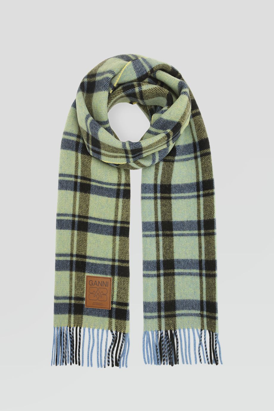 GANNI｜WOOL 流蘇羊毛格紋圍巾