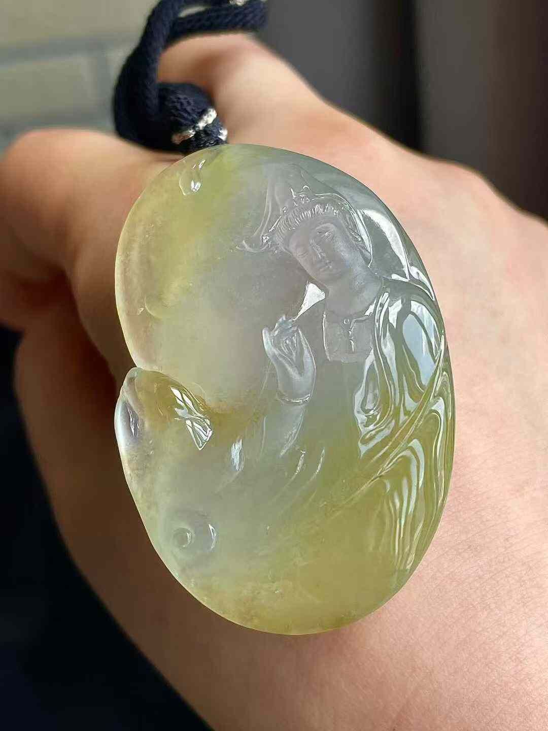 翡翠冰種黃自在觀音吊墜,天然翡翠A玉, 緬甸玉, Jade, Jadeite